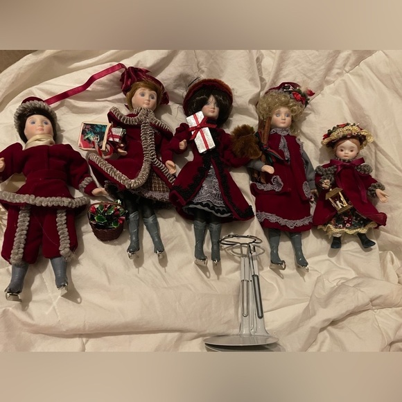 Kurt Adler Victorian Skater Ornaments Stands Vintage 1986 - 3 Stands - 5 skaters